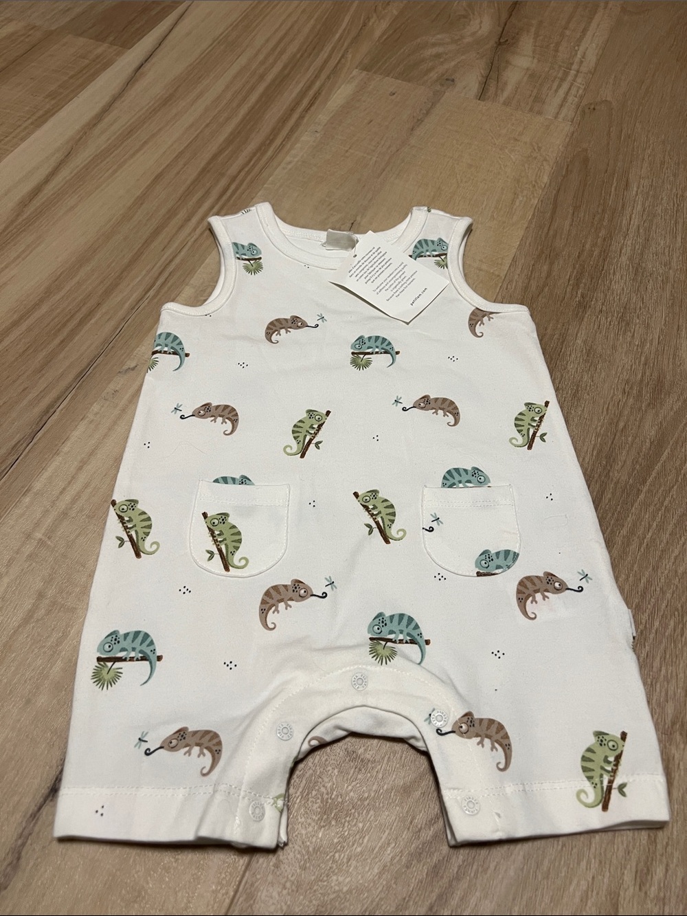 Firsts by petit lem White Baby Romper with Chameleon Print 12 M